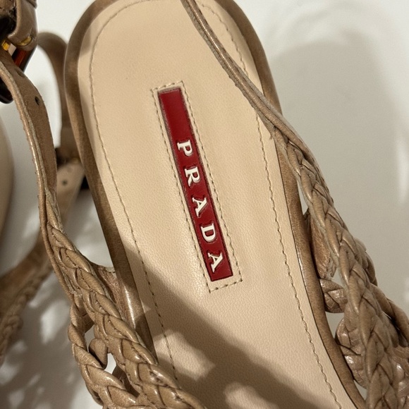 Prada Red Label Taupe/Tan Braided Leather Wedge Sandals EUC - Picture 11 of 13